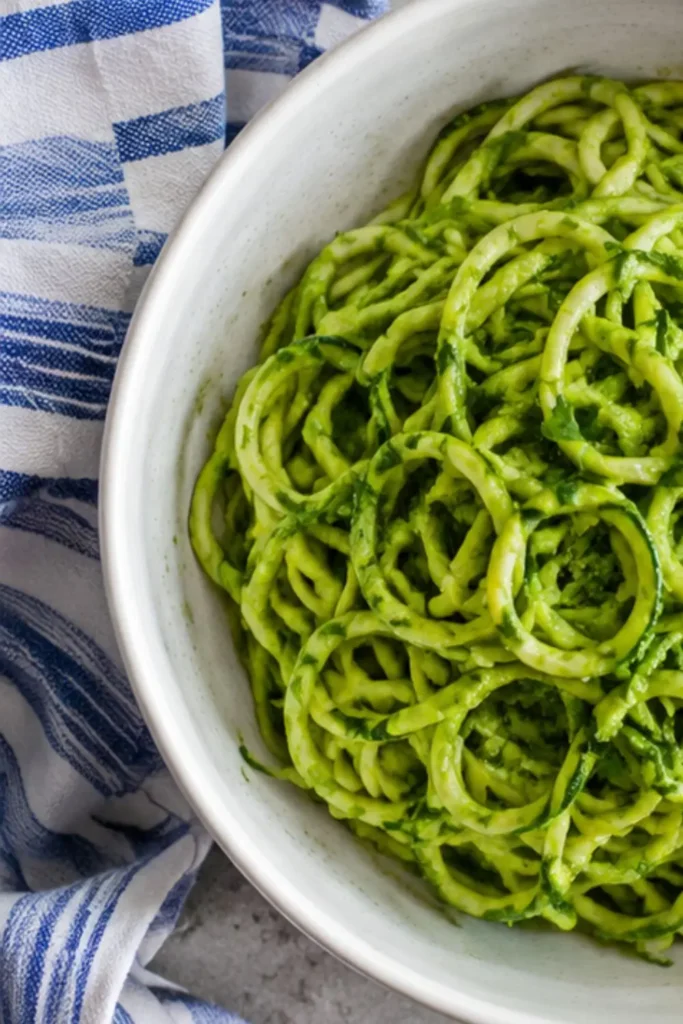 Cold Zucchini Noodles with Silky Avocado Pesto Sauce