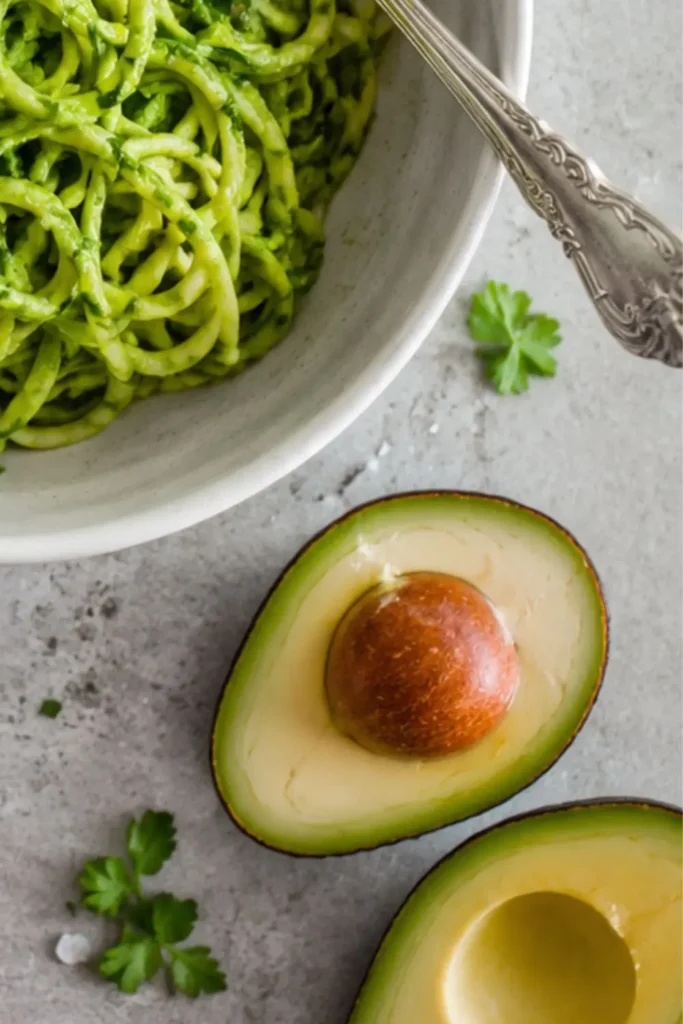 Cold Zucchini Noodles with Silky Avocado Pesto Sauce
