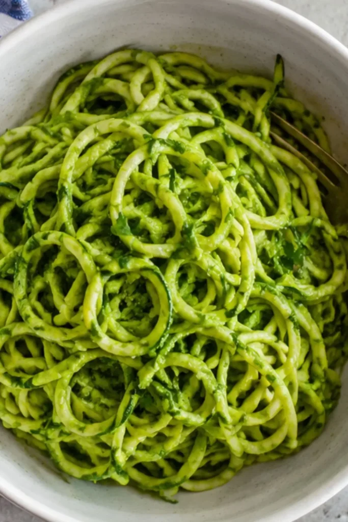 Cold Zucchini Noodles with Silky Avocado Pesto Sauce