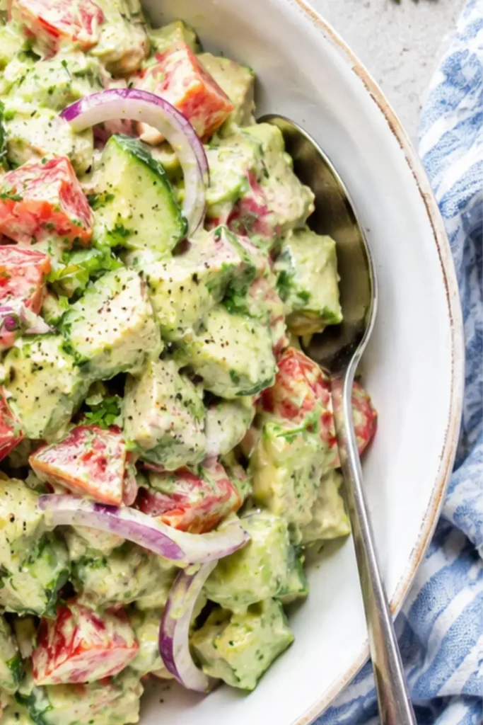 Creamy Avocado Cucumber Tomato Onion Salad