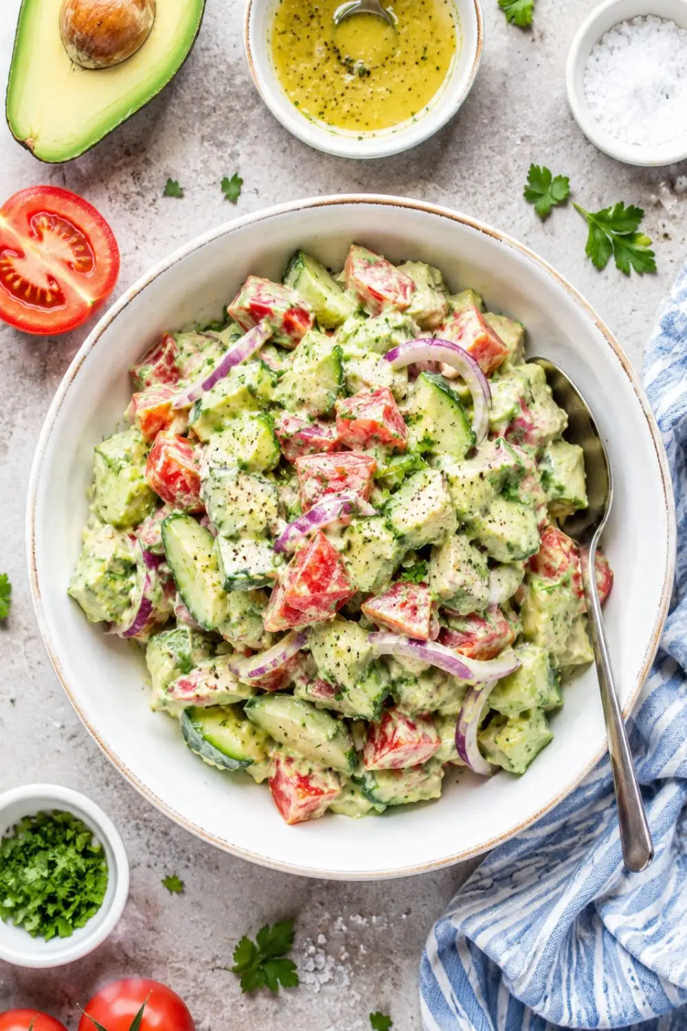 Creamy Avocado Cucumber Tomato Onion Salad