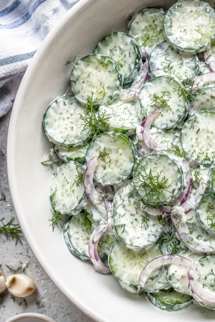 Creamy Vegan Garlic & Herb Cucumber Tomato Salad