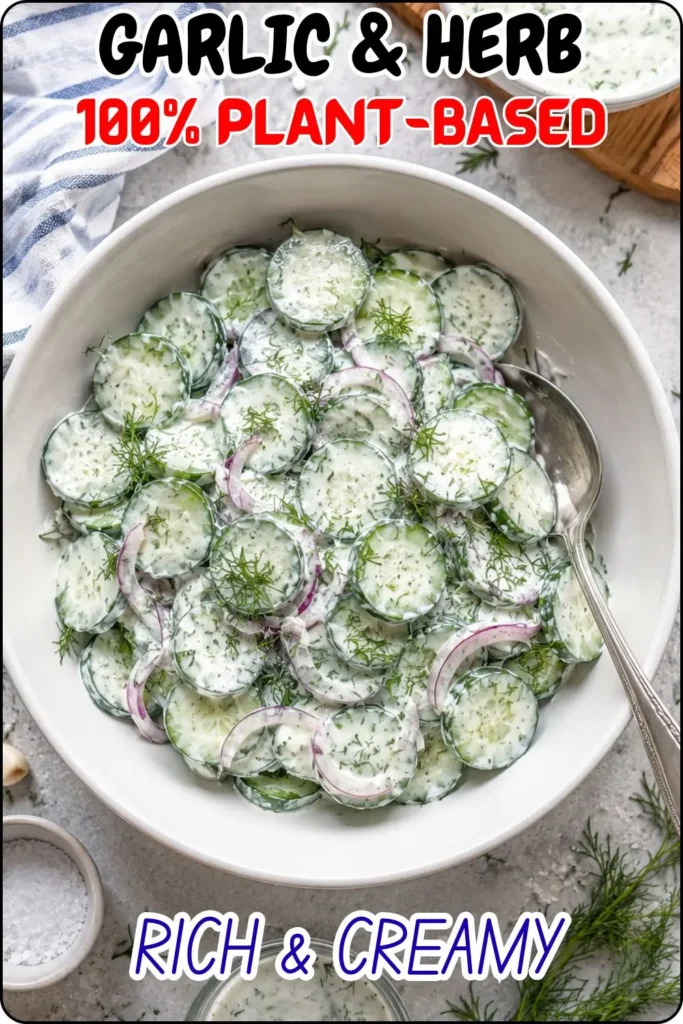Creamy Vegan Garlic & Herb Cucumber Tomato Salad