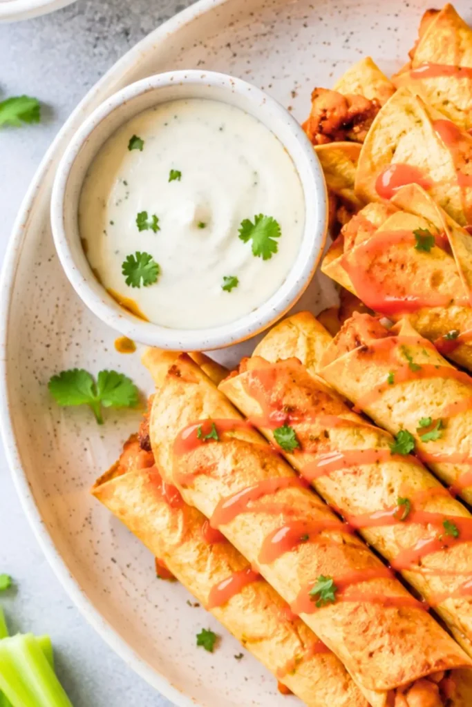 Crispy Air Fryer Buffalo Chickpea Taquitos