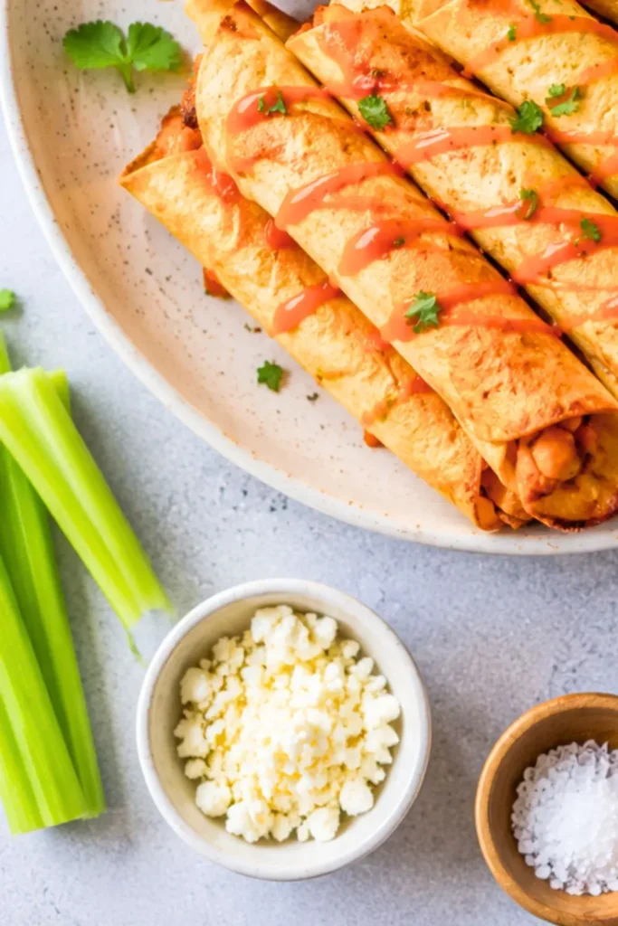 Crispy Air Fryer Buffalo Chickpea Taquitos