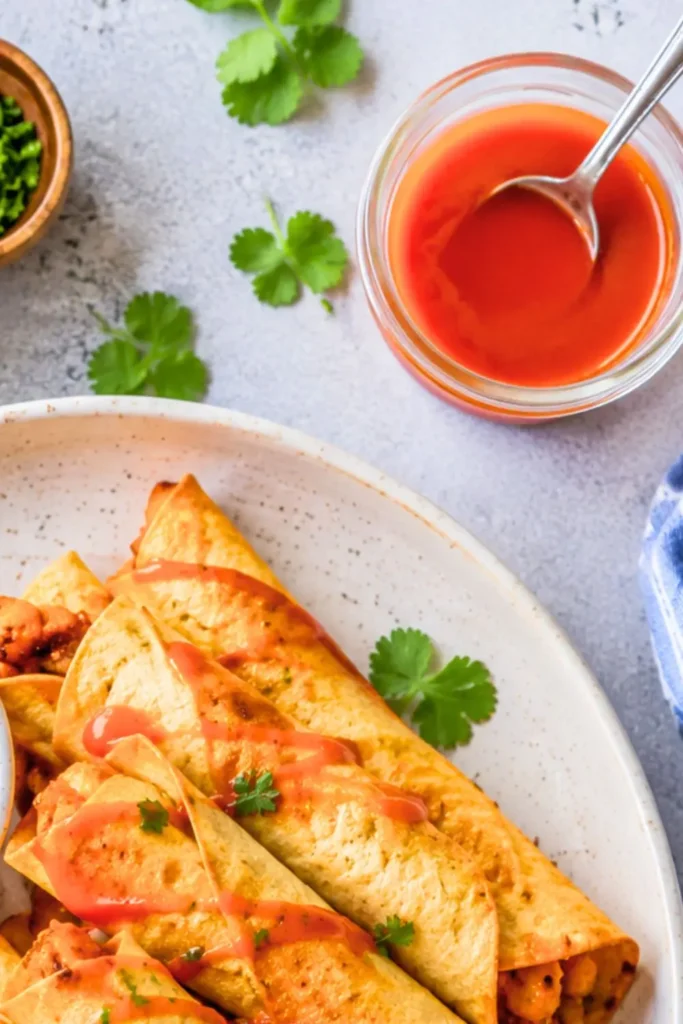 Crispy Air Fryer Buffalo Chickpea Taquitos
