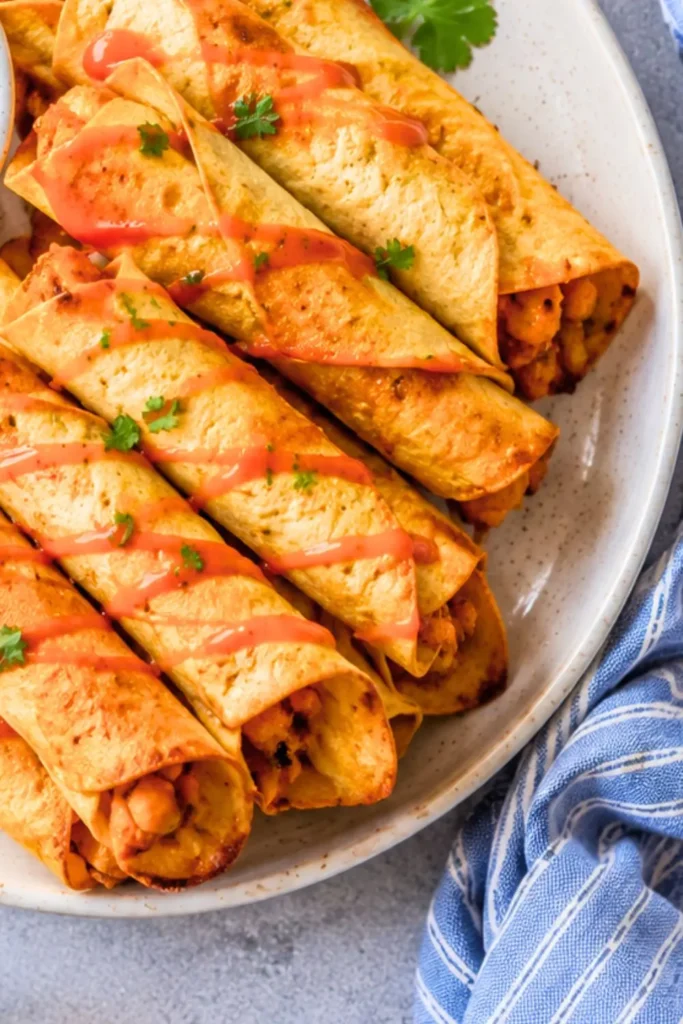 Crispy Air Fryer Buffalo Chickpea Taquitos
