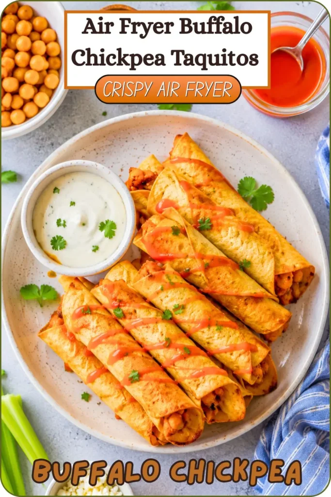 Crispy Air Fryer Buffalo Chickpea Taquitos