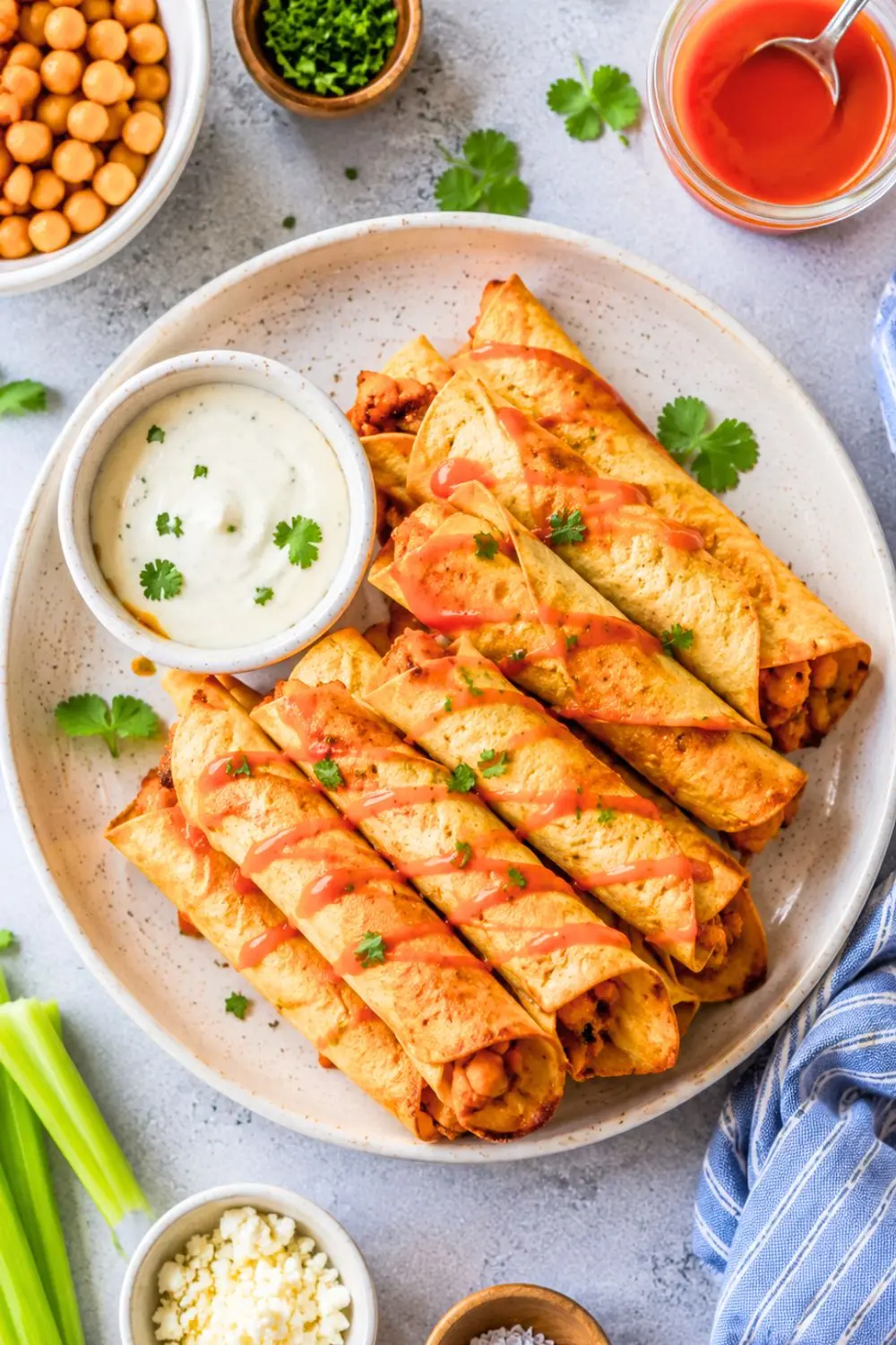 Crispy Air Fryer Buffalo Chickpea Taquitos