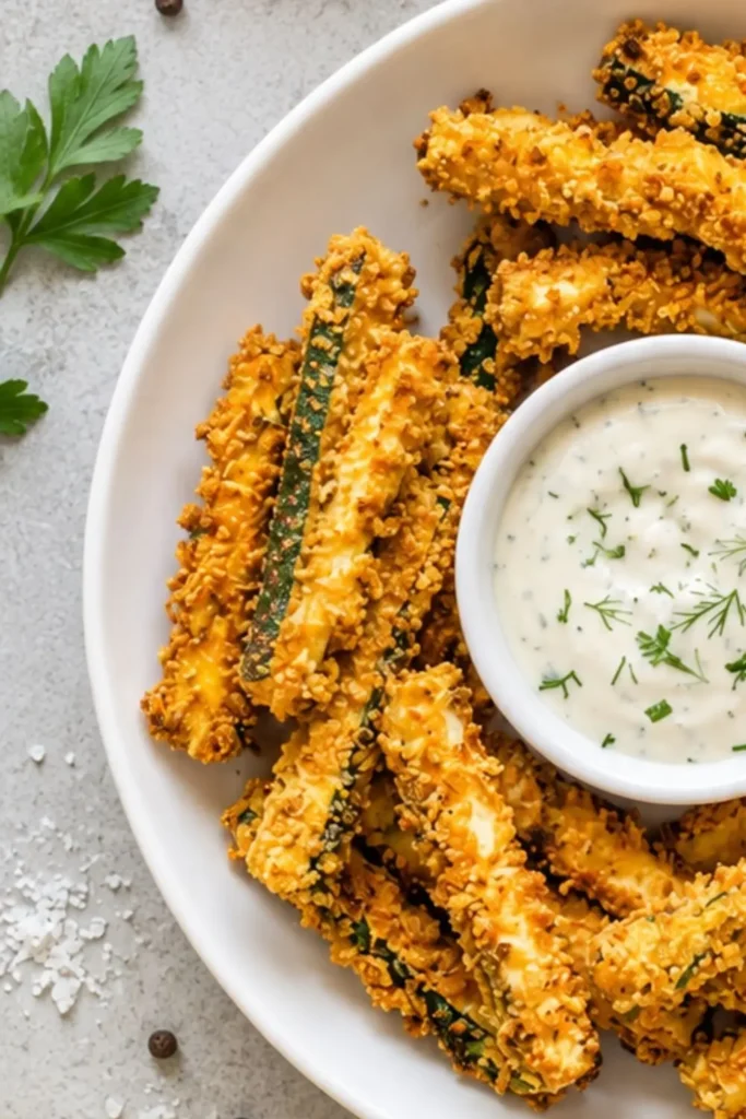 Crispy Air-Fryer Vegan Zucchini Fries with Ranch Dip