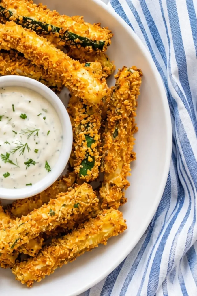 Crispy Air-Fryer Vegan Zucchini Fries with Ranch Dip