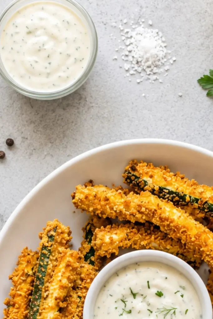Crispy Air-Fryer Vegan Zucchini Fries with Ranch Dip