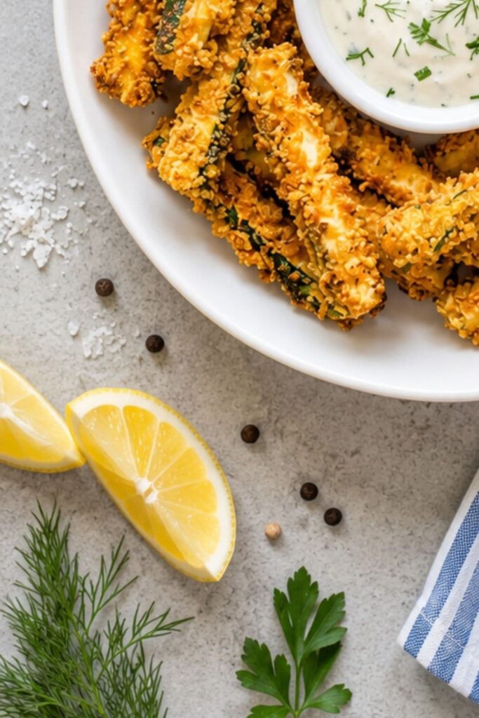 Crispy Air-Fryer Vegan Zucchini Fries with Ranch Dip