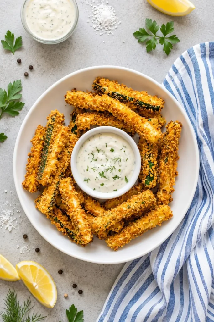 Crispy Air-Fryer Vegan Zucchini Fries with Ranch Dip