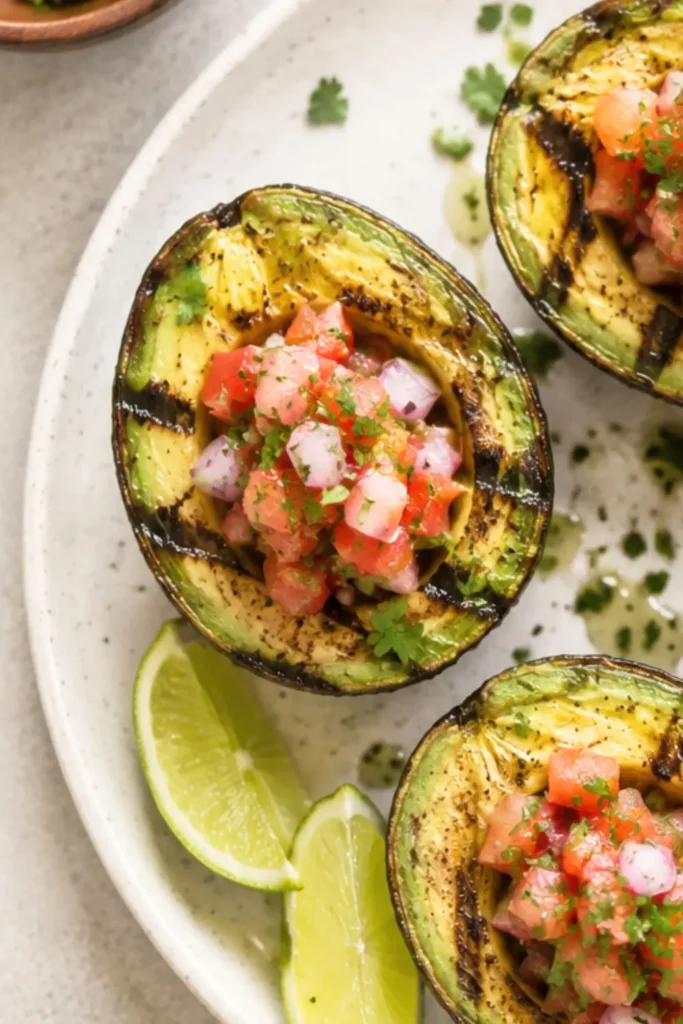 Crispy Grilled Avocado Halves with Cilantro Lime Drizzle
