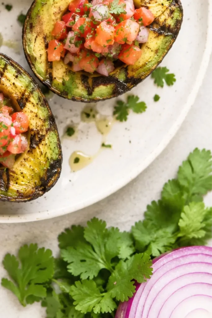 Crispy Grilled Avocado Halves with Cilantro Lime Drizzle
