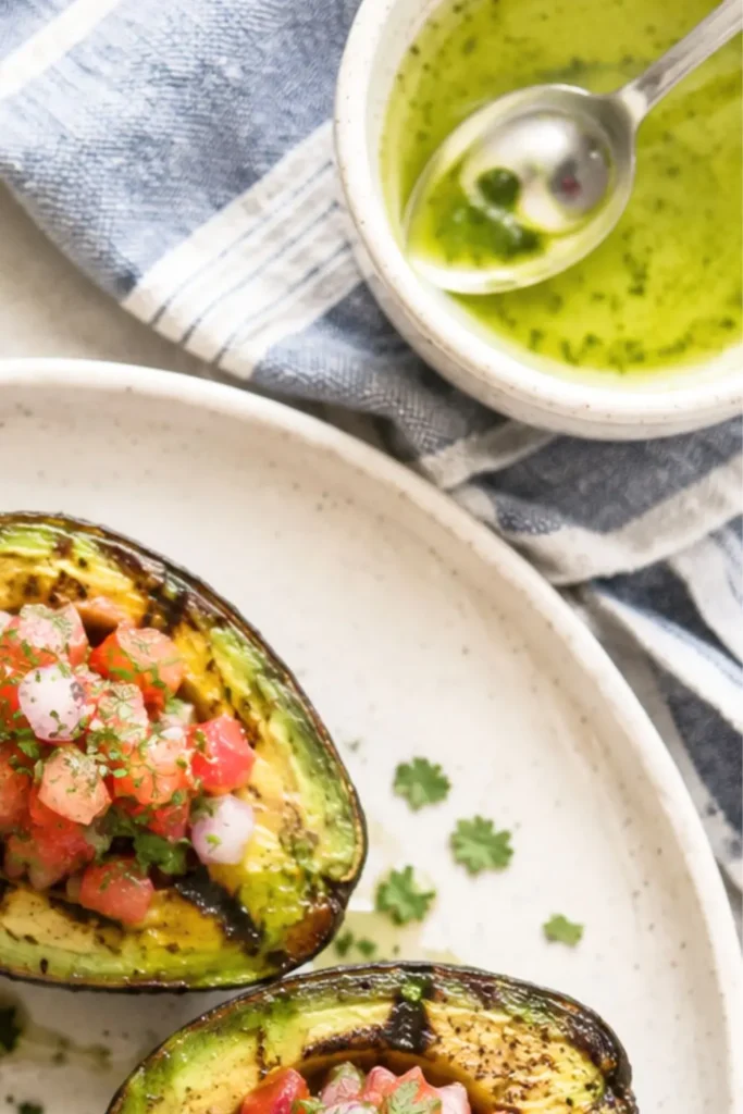 Crispy Grilled Avocado Halves with Cilantro Lime Drizzle