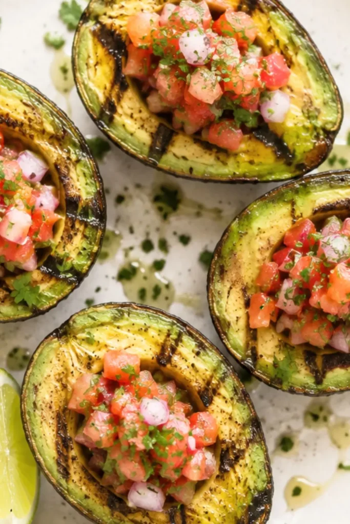 Crispy Grilled Avocado Halves with Cilantro Lime Drizzle