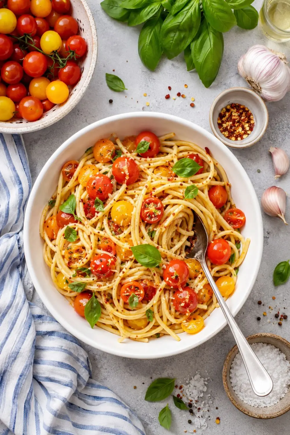 Fresh Summer Tomato & Basil Pasta with Garlic Oil