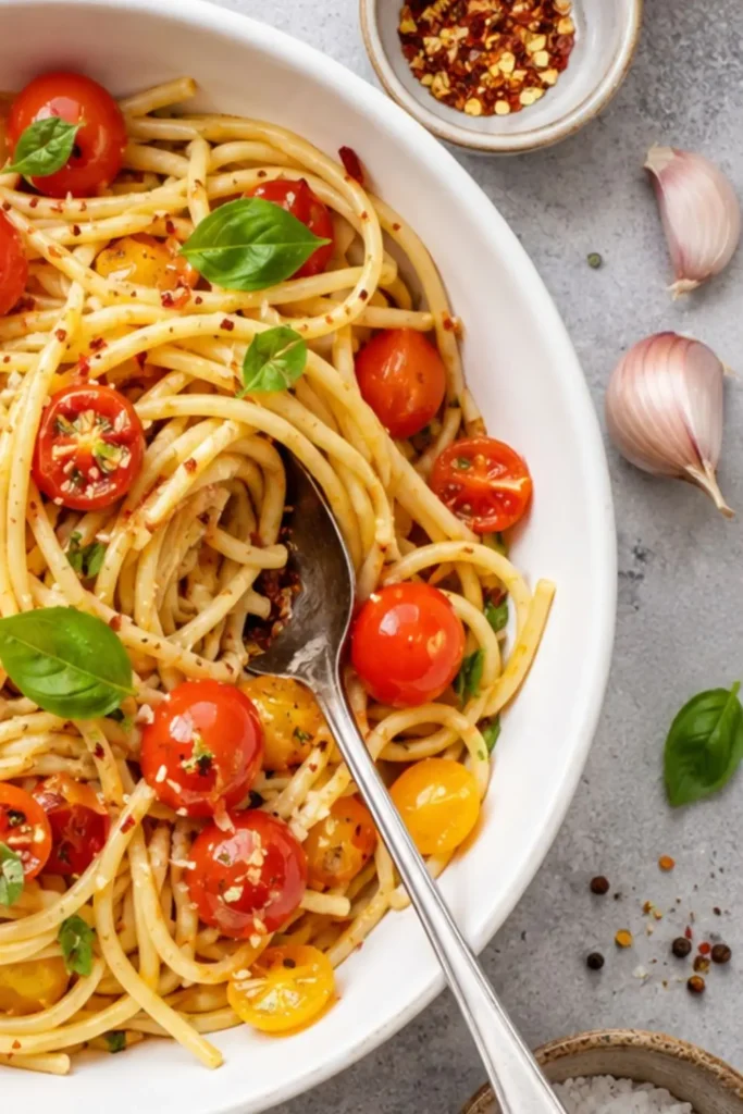 Fresh Summer Tomato & Basil Pasta with Garlic Oil