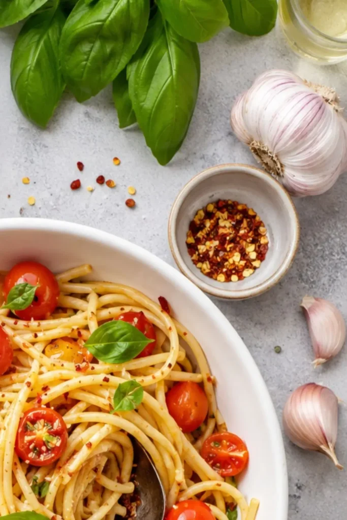 Fresh Summer Tomato & Basil Pasta with Garlic Oil