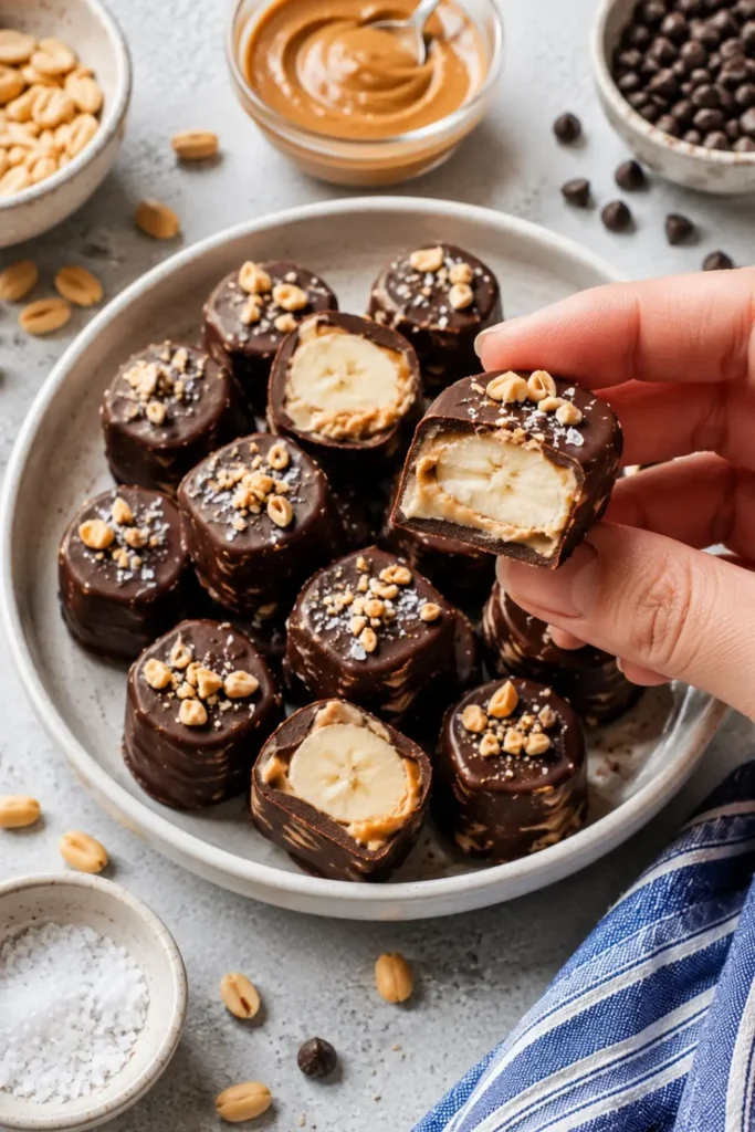 Frozen Vegan Snickers Banana Bites