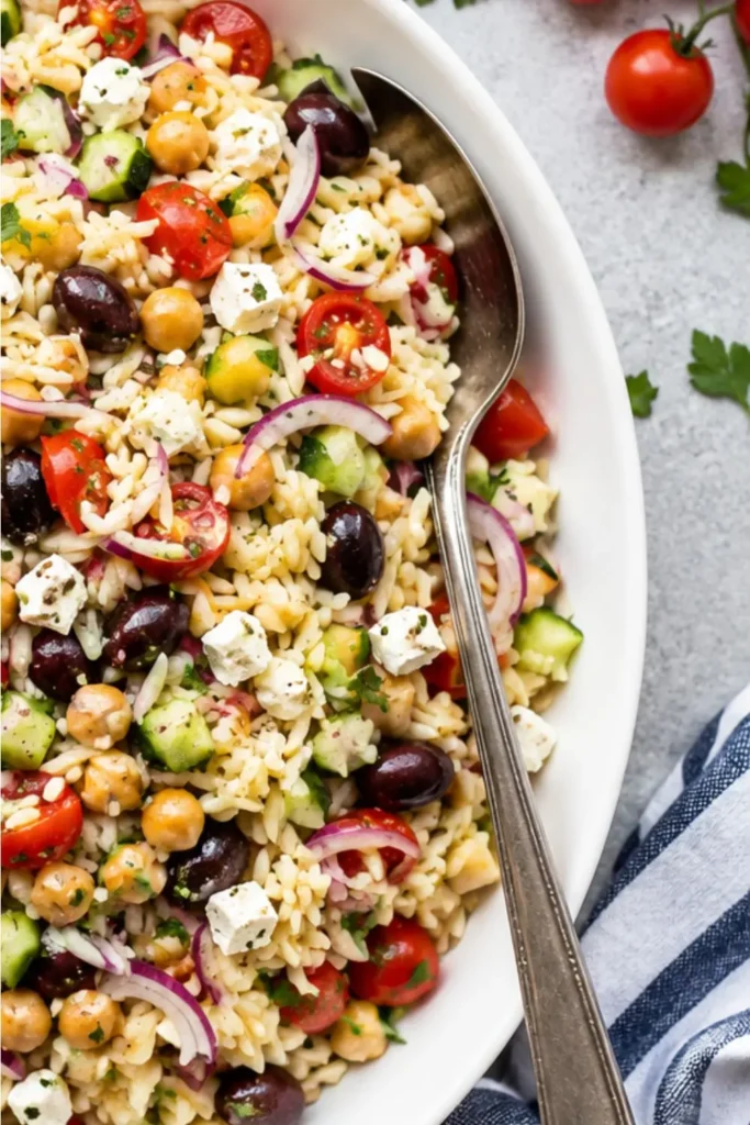 Greek Orzo & Chickpea Salad with Creamy Lemon Dressing