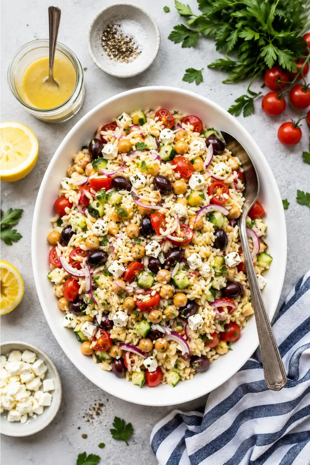 Greek Orzo & Chickpea Salad with Creamy Lemon Dressing