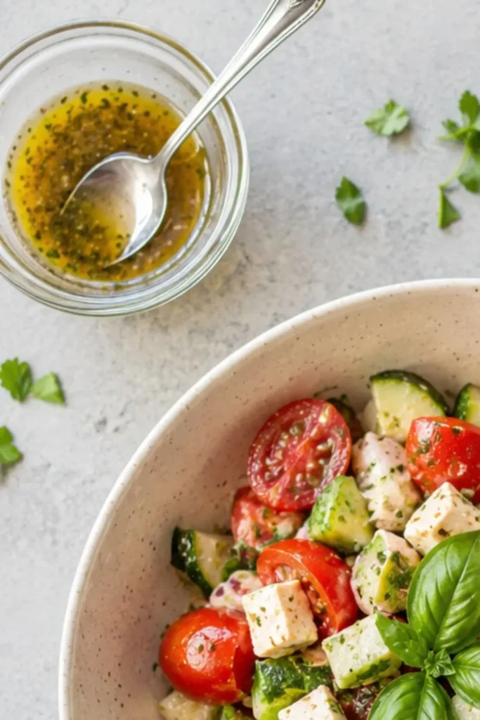 Greek Style Cucumber Tomato Salad with Vegan Feta