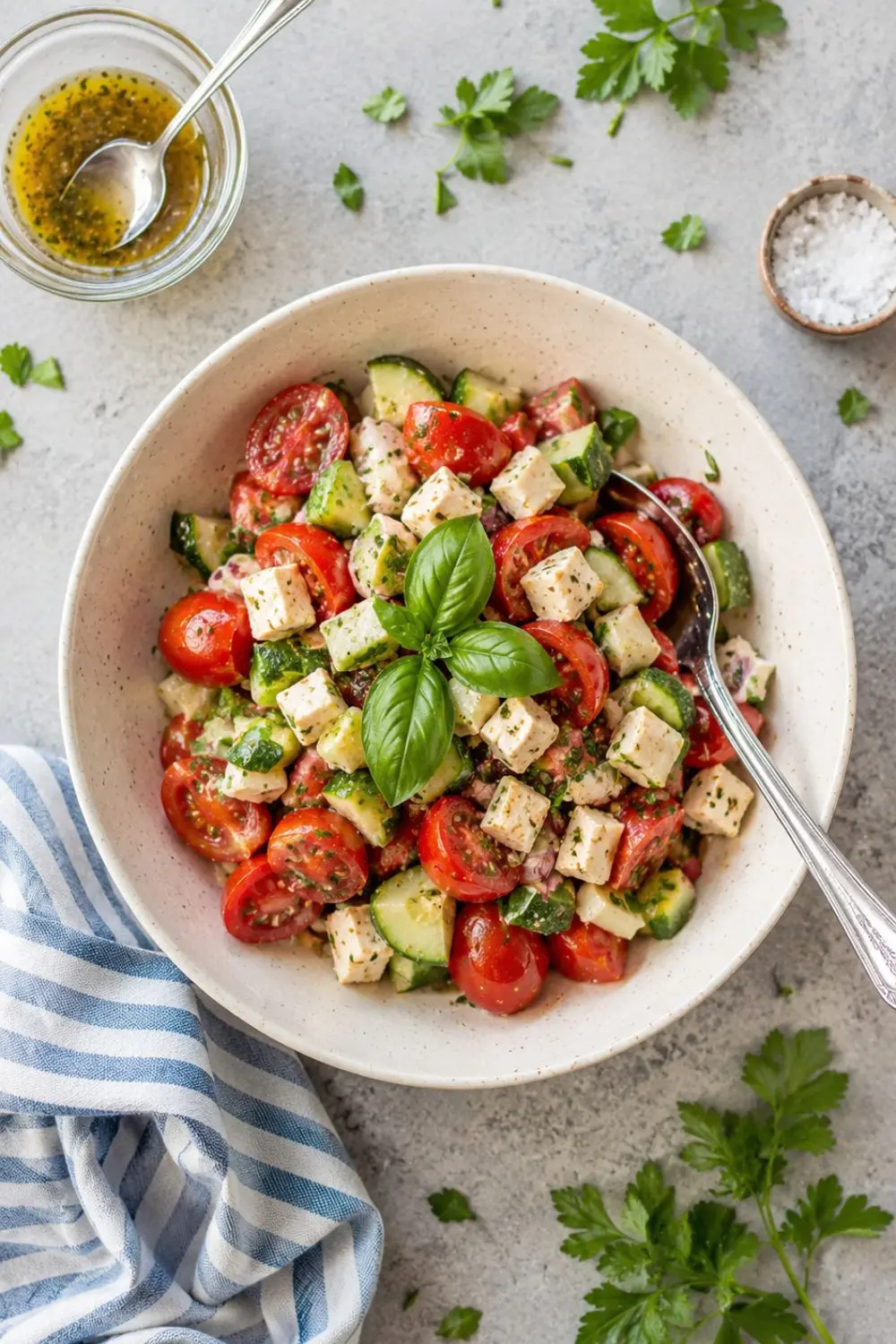 Greek Style Cucumber Tomato Salad with Vegan Feta