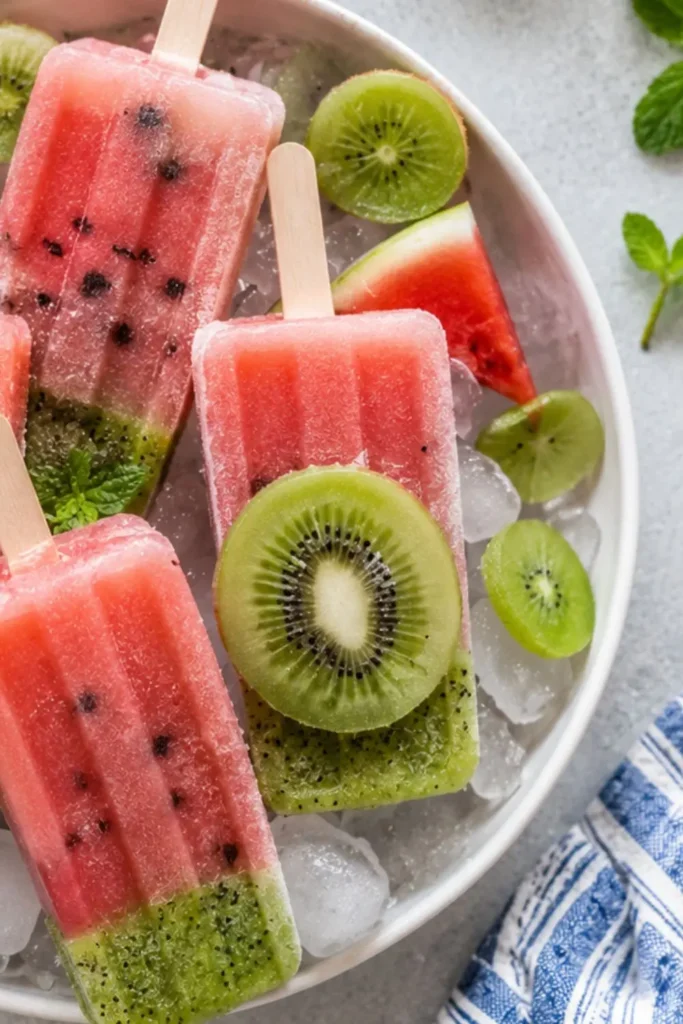 Healthy Watermelon Kiwi Fruit Popsicles