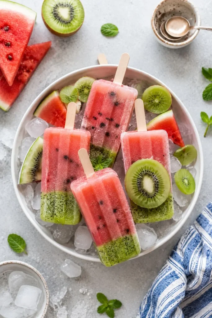 Healthy Watermelon Kiwi Fruit Popsicles