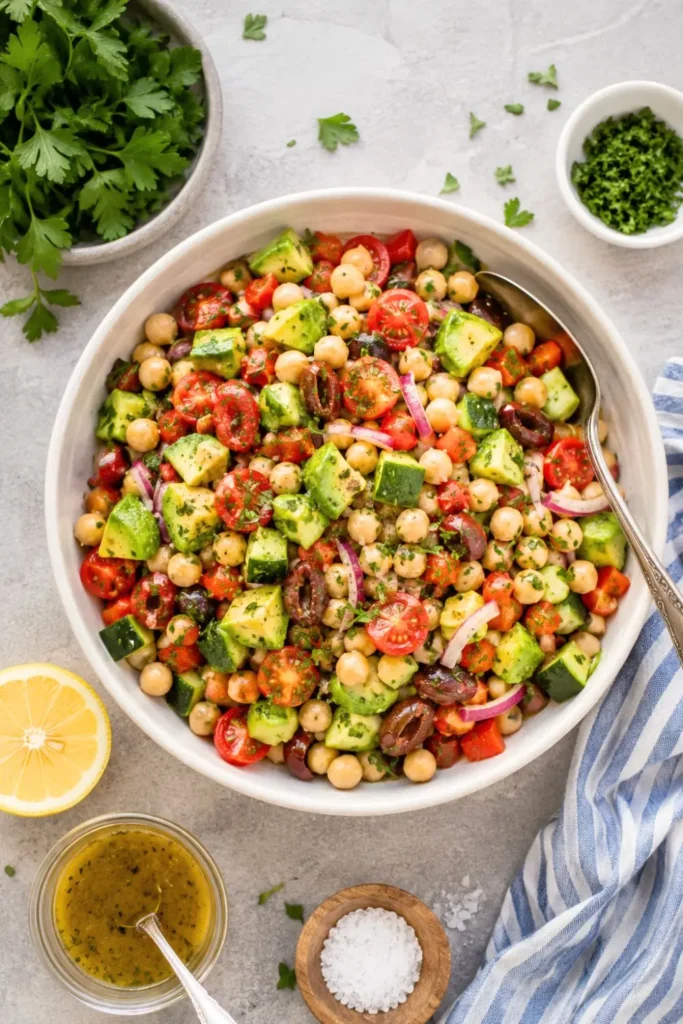 Loaded Mediterranean Chickpea & Avocado Salad Bowl