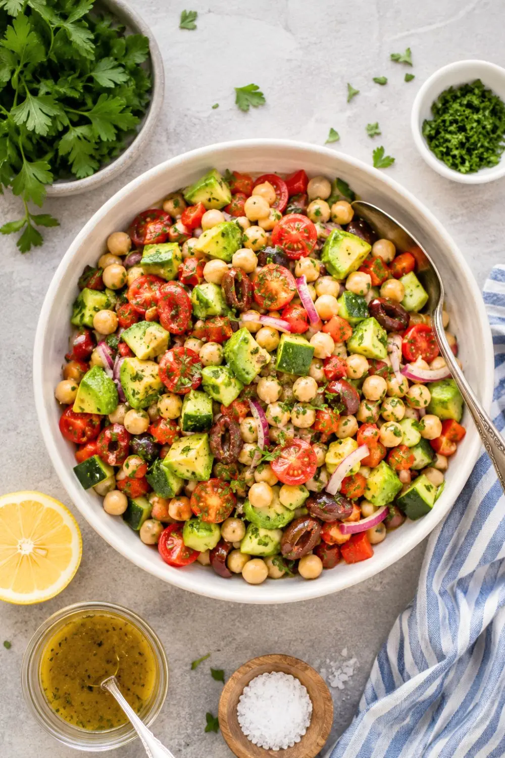 Loaded Mediterranean Chickpea & Avocado Salad Bowl