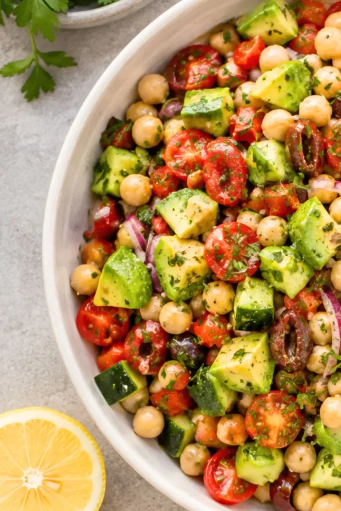 Loaded Mediterranean Chickpea & Avocado Salad Bowl