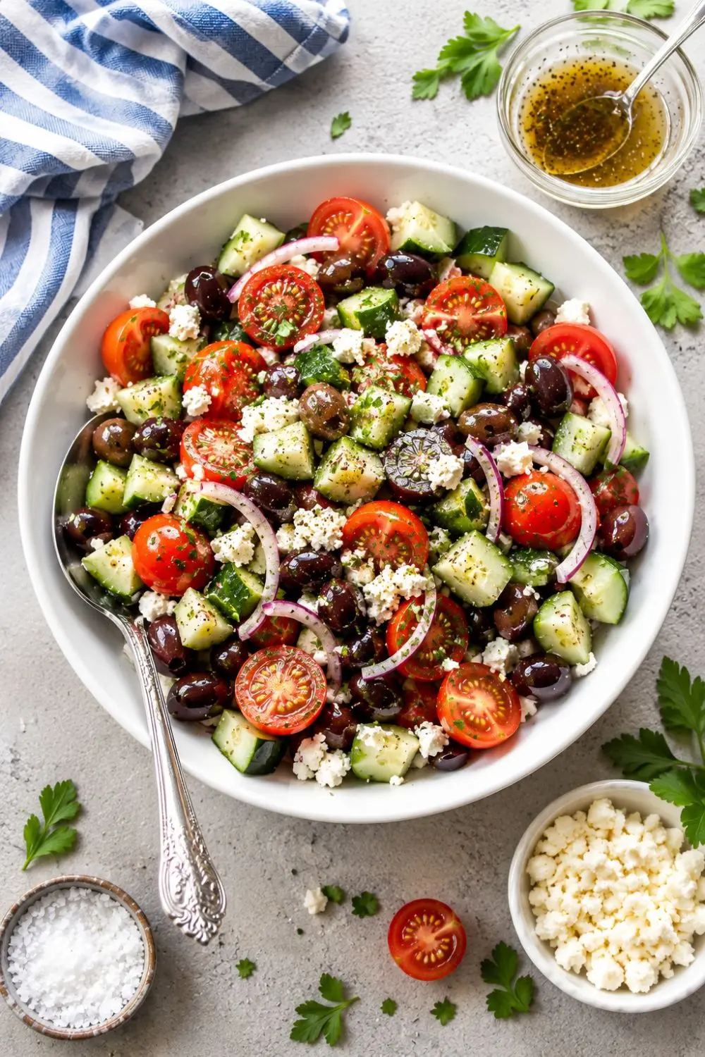 Loaded Mediterranean Cucumber Tomato Salad with Kalamata Olives