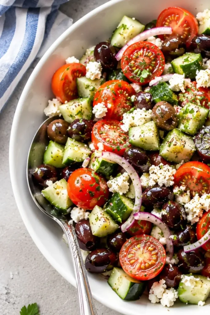 Loaded Mediterranean Cucumber Tomato Salad with Kalamata Olives