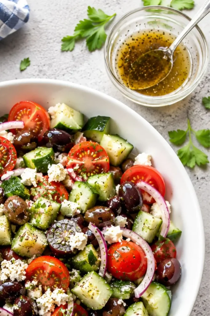 Loaded Mediterranean Cucumber Tomato Salad with Kalamata Olives