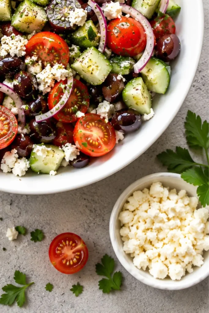 Loaded Mediterranean Cucumber Tomato Salad with Kalamata Olives