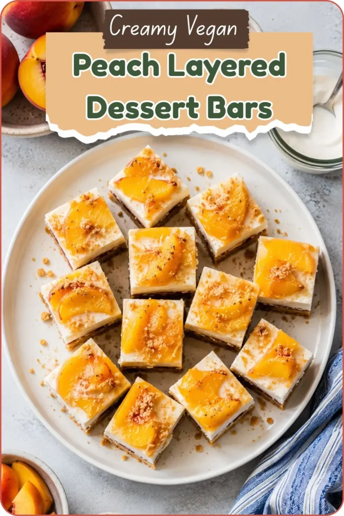 Creamy Vegan Peach Layered Dessert Bars