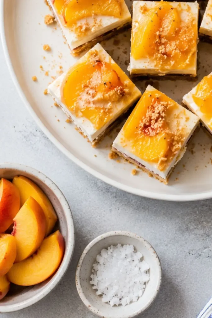 Creamy Vegan Peach Layered Dessert Bars