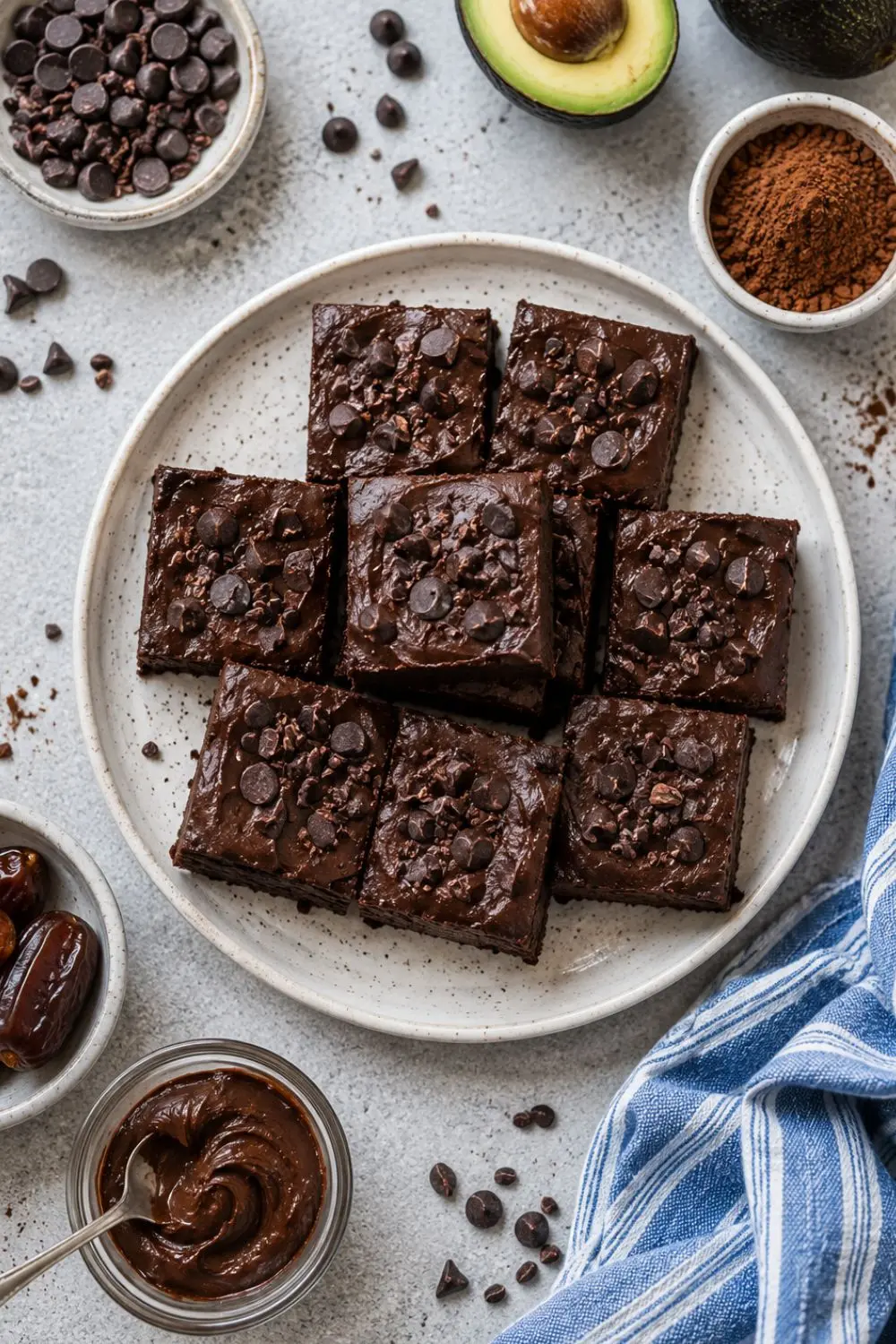 No-Bake Fudgy Avocado Chocolate Brownies