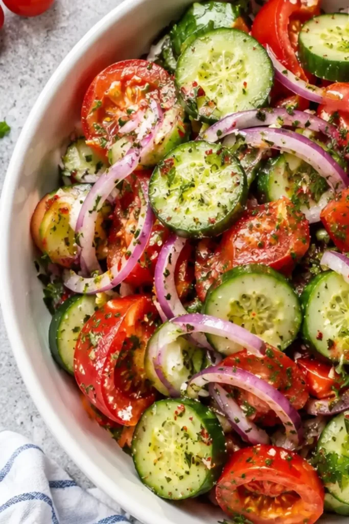 Raw Tomato, Cucumber & Onion Marinated Summer Salad