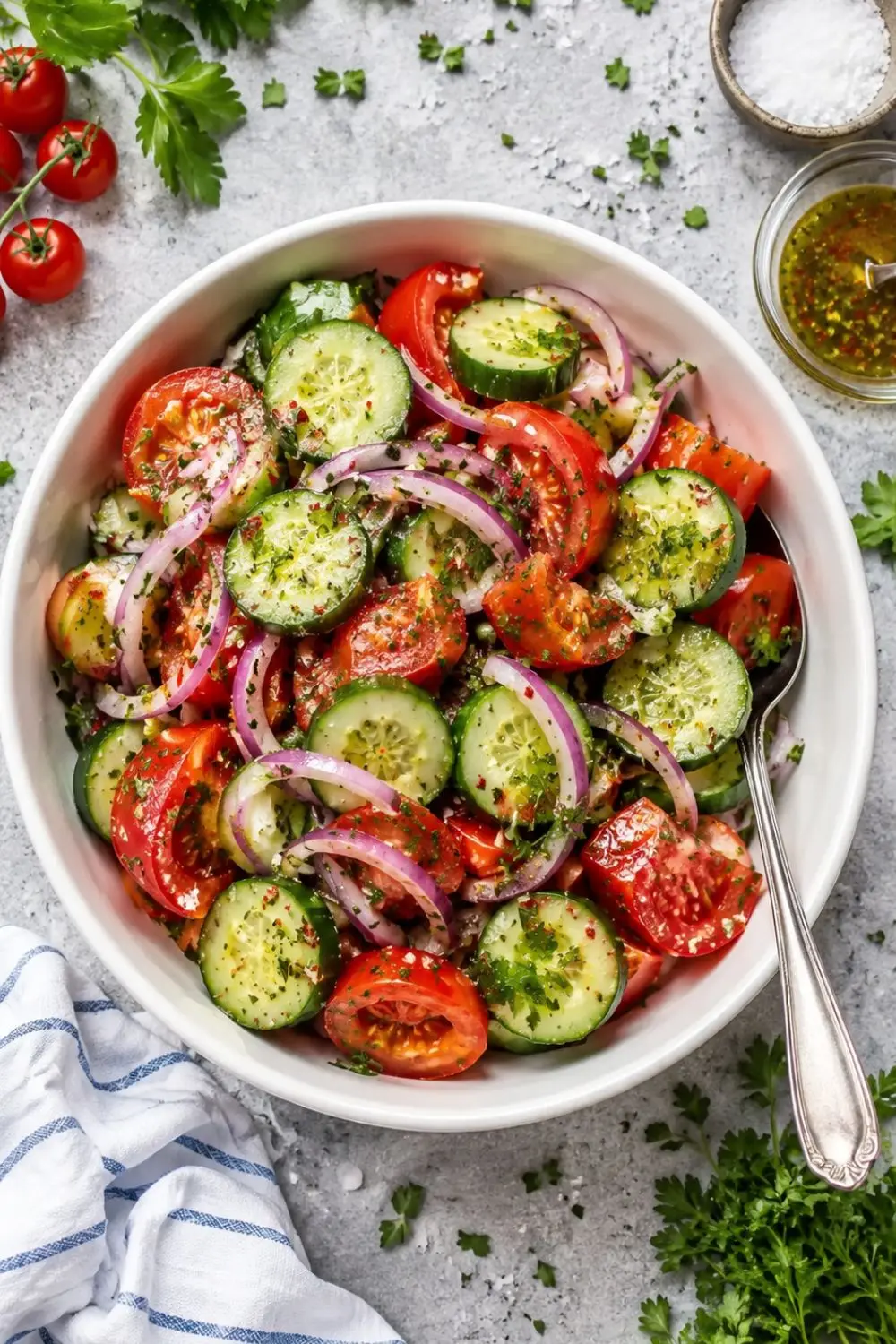 Raw Tomato, Cucumber & Onion Marinated Summer Salad