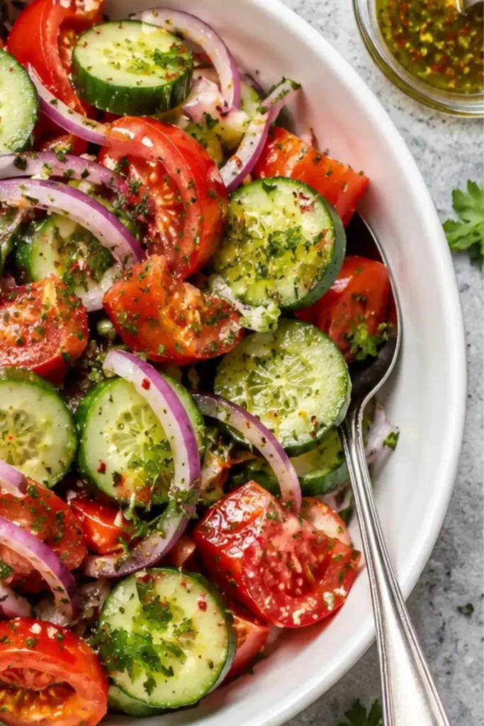 Raw Tomato, Cucumber & Onion Marinated Summer Salad