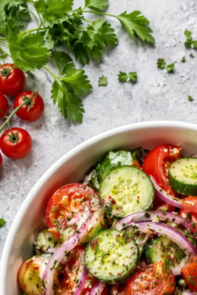 Raw Tomato, Cucumber & Onion Marinated Summer Salad