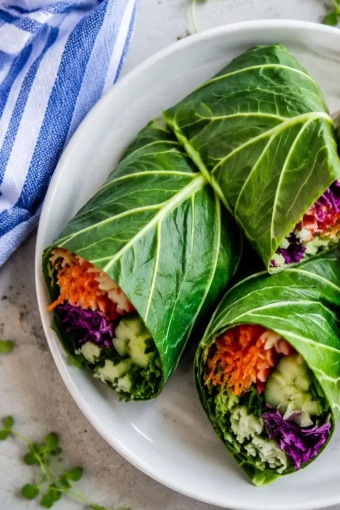Raw Vegan Rainbow Veggie Collard Green Wraps