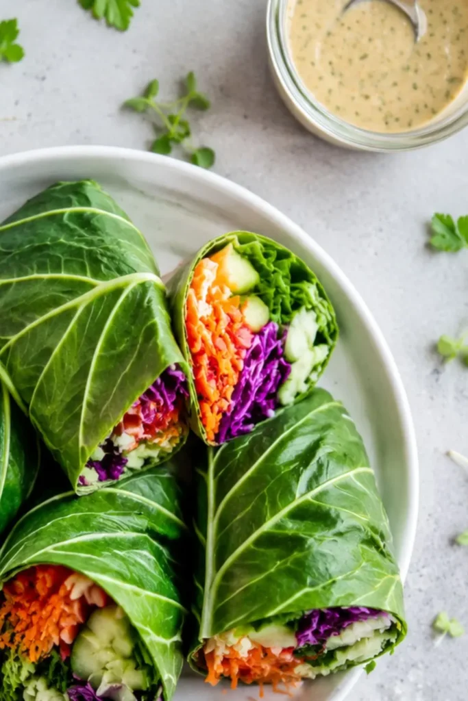 Raw Vegan Rainbow Veggie Collard Green Wraps