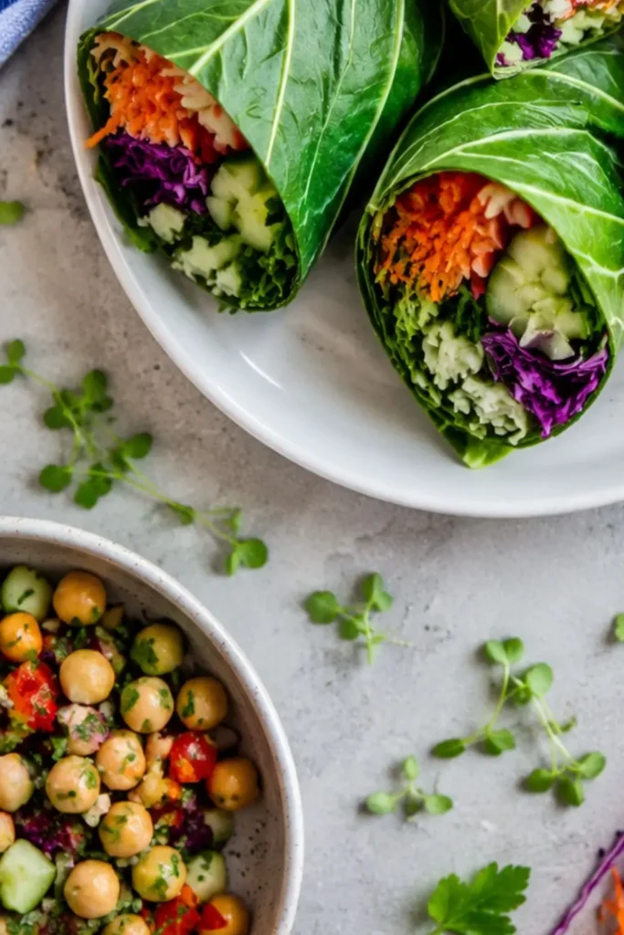 Raw Vegan Rainbow Veggie Collard Green Wraps