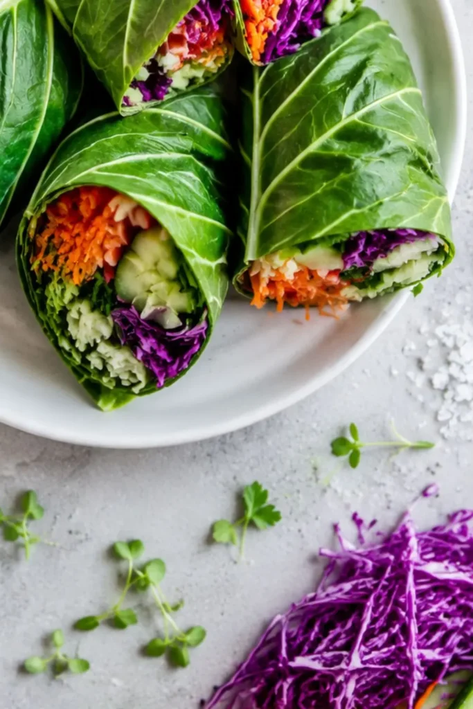 Raw Vegan Rainbow Veggie Collard Green Wraps